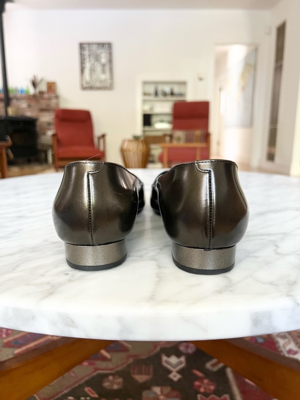 Max Mara Pewter Leather Pointed Toe Mary Jane Flats EU 39.5 - Picture 8 of 9